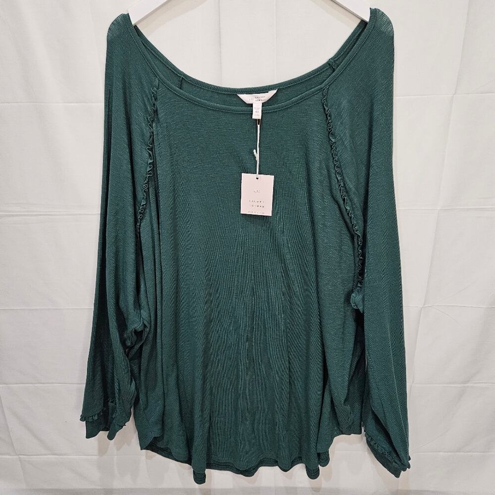 Lauren Conrad LC Green Sweater Ribbed Ruffled Long Sleeve 4X